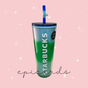 STARBUCKS Mother's Day 2023 Color Changing Cup w/ Straw Topper Blue/Green 24oz